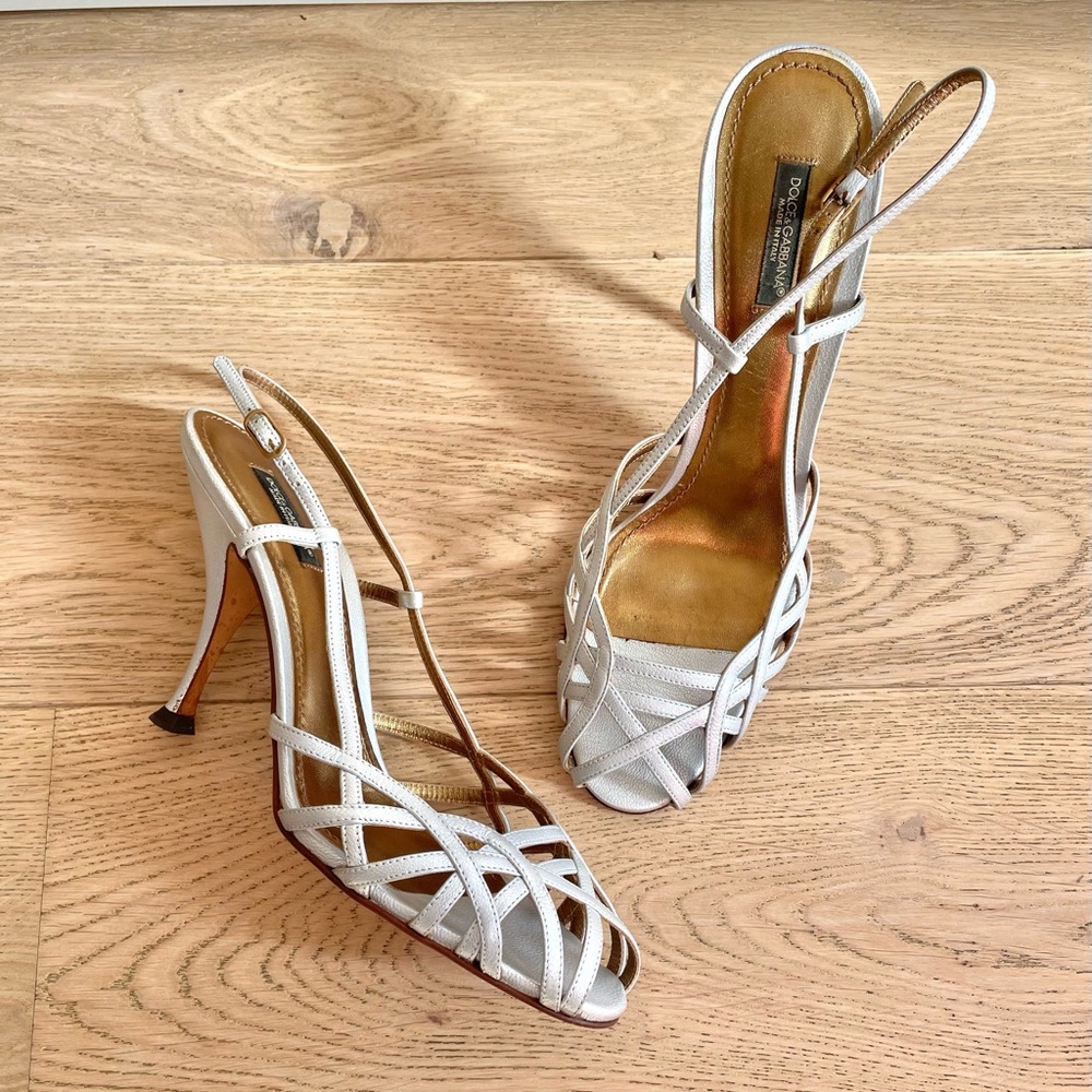 Dolce & Gabbana - Silver Slingback Sandals/Heels, Womens Size 8.5, Made in Italy